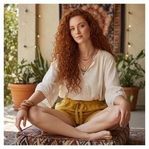 Ellen Tracy Linen Mustard Yellow Drawstring Waist Shorts Size XL